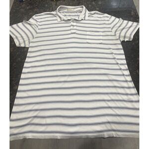 Marine Layer Blue And White Striped Colorblock Short Sleeve Polo Shirt Size XL